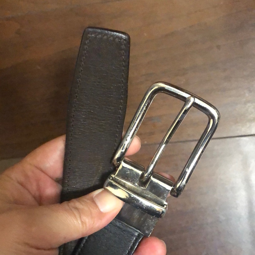 Men's Dark Brown Leather Belt with Polished Silver Buckle